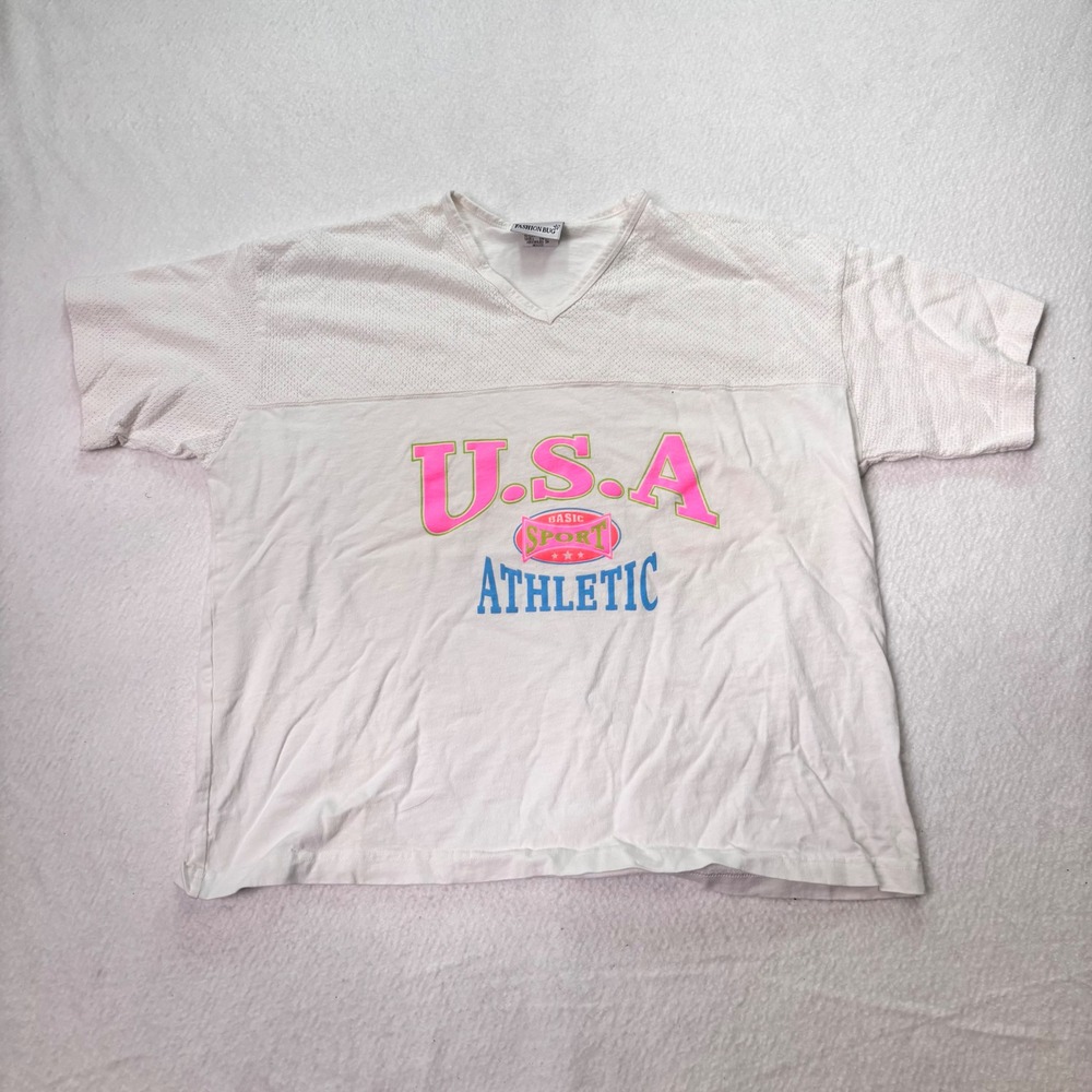 Vintage Fashion Bug USA Athletic Jersey Top Womens 14/16 White V-Neck